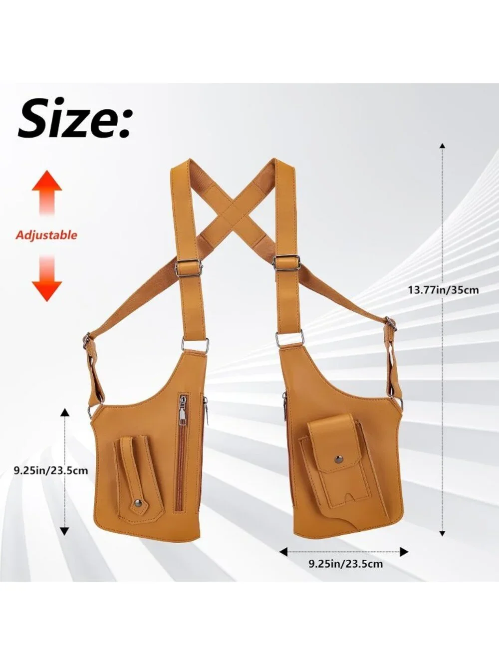 Mens Brown Chest rig Underarm Anti Theft Adjustable Pocket Double Shoulder Strap